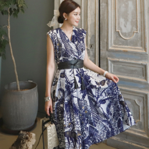 new arrival runway summer high quality luxury korean women's brand elegant vintage clothing printing dress with belt vestidos